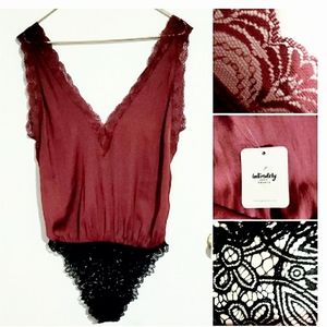 NWT Free People Sexy red w/ black lace nighty